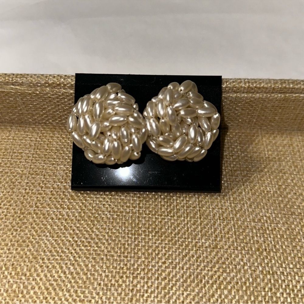 Vintage Beaded Faux Pearl Cluster Earrings